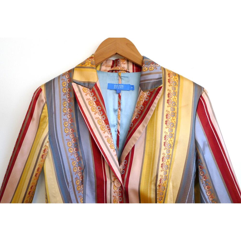 ESCADA SPORT Silk Satin Floral Stripe 2-Button Jacket Blazer YOOX 36 6 $1850 - Picture 2 of 14